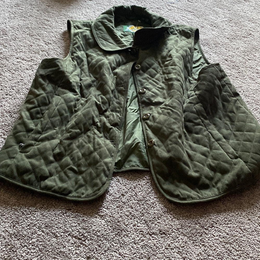 Cabela's Forest Green Quilted Button Front Vest Size XL Vintage